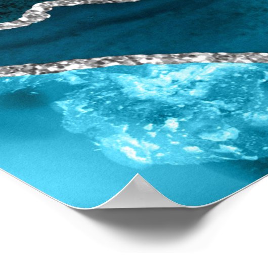 Teal and Silver Agate Wedding Seating Chart Poster (Ecke)