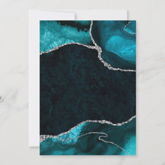 Teal and Silver Faux Glitter Agate Wedding Dankeskarte (Rückseite)