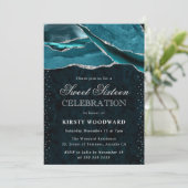 Teal and Silver Glitter Agate Sweet 16 Einladung (Stehend Vorderseite)