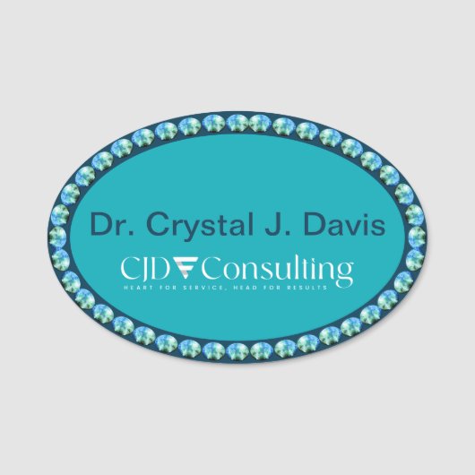 Teal and Teal Bling NAME TAG Namensschild (Vorderseite)