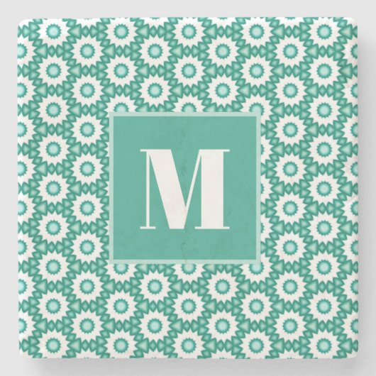 Teal and Turquoise Initial Stone Coaster Steinuntersetzer (Vorderseite)