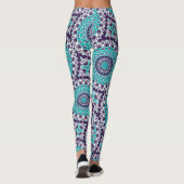 Teal and Violet Abstract Mandala Pattern Leggings (Rückseite)