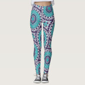 Teal and Violet Abstract Mandala Pattern Leggings (Vorderseite)