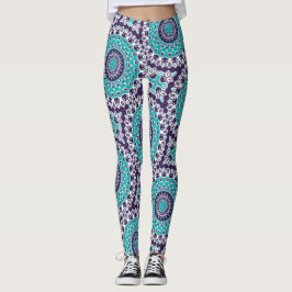 Teal and Violet Abstract Mandala Pattern Leggings