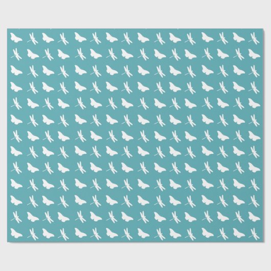 Teal and White Butterfly and Dragonfly Pattern Geschenkpapier (Flach)