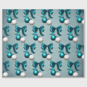 Teal and White Christmas Bauble Ornament Geschenkpapier (Flach)