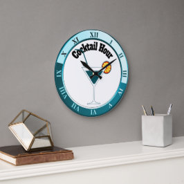 Teal and White Cocktail Hour Bar Clock Große Wanduhr