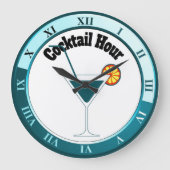 Teal and White Cocktail Hour Bar Clock Große Wanduhr (Vorderseite)