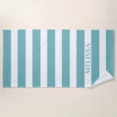  Teal And White Striped Name Cabana Stripe  Strandtuch (Vorderseite)