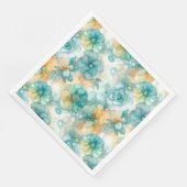 Teal and Yellow Flowers Alcohol Ink Illustration  Serviette (Ecke)