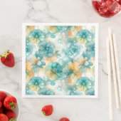 Teal and Yellow Flowers Alcohol Ink Illustration  Serviette (Beispiel)