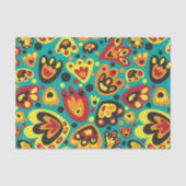 Teal and Yellow Retro 1960s Mod Floral Pattern Seidenpapier (Vorderseite)