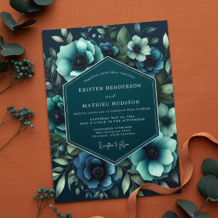Teal Anemone Moody Romance Hochzeit Einladung