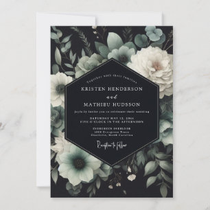 Teal Anemone Noir Hochzeit Einladung