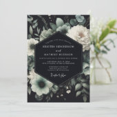 Teal Anemone Noir Hochzeit Einladung (Stehend Vorderseite)