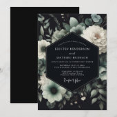 Teal Anemone Noir Hochzeit Einladung (Vorne/Hinten)
