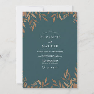 Teal Antik-Goldblatt-Hochzeit Einladung