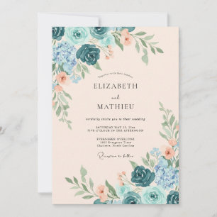 Teal Apricot Ranunculus Eukalyptus Hochzeit Einladung