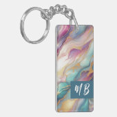 Teal Aqua Blue Purple Pink Gold Marble Art Pattern Schlüsselanhänger (Vorderseite links)