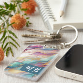 Teal Aqua Blue Purple Pink Gold Marble Art Pattern Schlüsselanhänger (Vorderseite rechts)