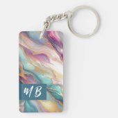 Teal Aqua Blue Purple Pink Gold Marble Art Pattern Schlüsselanhänger (Rückseite)