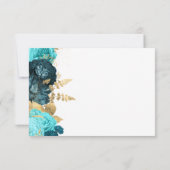 Teal Aqua Gold Floral Modern Script Wedding RSVP Karte (Rückseite)