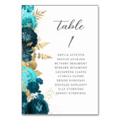Teal Aqua Gold Floral Modern Script Wedding Tischnummer (Vorderseite)