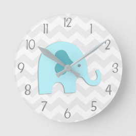 Teal Aqua Grey Elephant Nursery Wallclock Runde Wanduhr