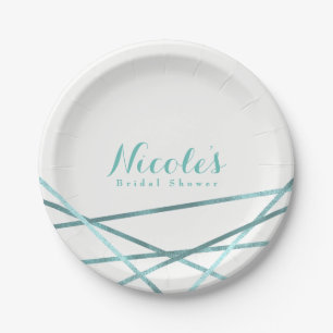 Teal Aqua Moderne geometrische Linien Elegant indi Pappteller