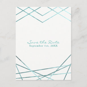Teal Aqua Moderne Geometrische Party Save-the-Date Ankündigungspostkarte