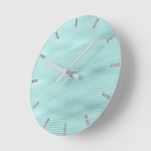 Teal Aqua Silver Gray Runde Wanduhr (Winkel)