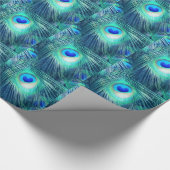 Teal Aquamarine Peacock Feather Geschenkpapier (Ecke)