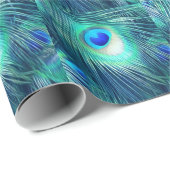 Teal Aquamarine Peacock Feather Geschenkpapier (Rolleneckpunkt)