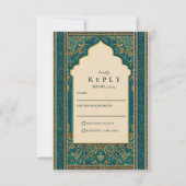 Teal Arch Islamic Wedding RSVP Karte (Vorderseite)