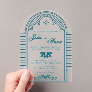 Teal Art Deco Vintage Clear Wedding Invitation Acryleinladungen