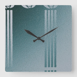 Teal Art nouveau, Charles Mackintosh, Rosendesign  Quadratische Wanduhr