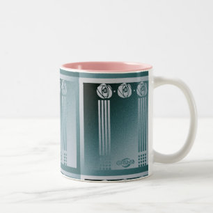 Teal Art nouveau, Charles Mackintosh, Rosendesign  Zweifarbige Tasse