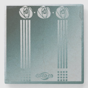 Teal Art nouveau, Ronnie C Mackintosh, Rosendesign Steinuntersetzer