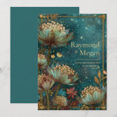 Teal Astrantia Glow Emerald Celestial Wedding Einladung (Vorne/Hinten)