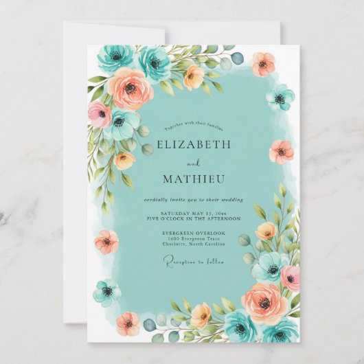 Teal Atmospheric Coastal Wedding Einladung (Vorderseite)