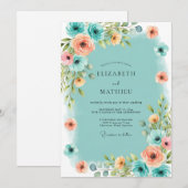 Teal Atmospheric Coastal Wedding Einladung (Vorne/Hinten)