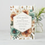 Teal Autumn Bloom Wedding Einladung (Stehend Vorderseite)