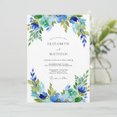 Teal Azure Harmonious Botanical Wedding Einladung (Stehend Vorderseite)