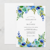 Teal Azure Harmonious Botanical Wedding Einladung (Vorne/Hinten)