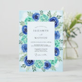 Teal Azure Painterly Coastal Wedding Einladung (Stehend Vorderseite)