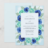 Teal Azure Painterly Coastal Wedding Einladung (Vorne/Hinten)