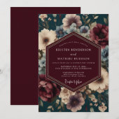 Teal Baroque Wedding Einladung (Vorne/Hinten)