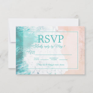 Teal Beach Ocean Sand Hochzeit RSVP #2.2 Karte
