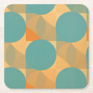 Teal, Beige und Orange im Retro-Look-Muster Rechteckiger Pappuntersetzer