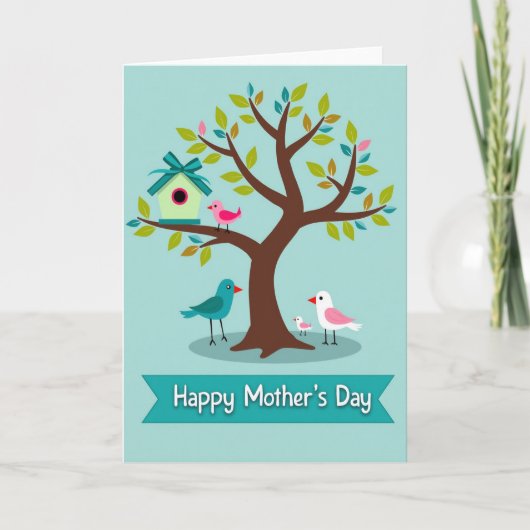 Teal Birds Mothers Day Scene Card Karte (Vorderseite)